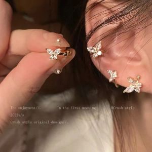 Küpe mini narin zirkon kelebek kulak manşet 2023 moda tasarımı Koreli basit kadın kulak klipssiz küpeler toptan