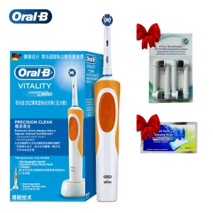 Heads Oral B D12 Electric Tooth Brush 2D Vitalitet uppladdningsbar tandborste 1 Påfyllning med 4 gratis bambu kolavkalsborstehuvuden