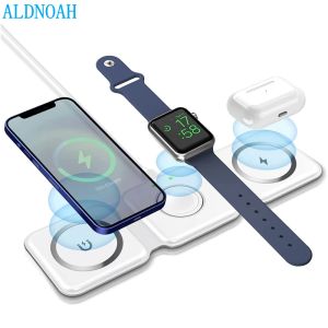 Chargers Magnetic 3 em 1 carregador sem fio rápido 15W Estação de carregamento dobrável para iPhone 14 13 12 Pro Max Mini Iwatch 8 7 SE AirPods Pro 2