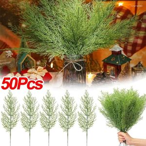 Decorative Flowers Christmas Pine Tree Branches DIY Artificial Plant Leaves For Home Xmas Decor Ornament Accessories