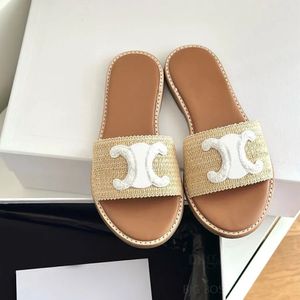 أعلى جودة Lympia Flat Slipper Women Raffia Sandals Slides Slides for Welly Holiday Walking Shoes Footwear98465433