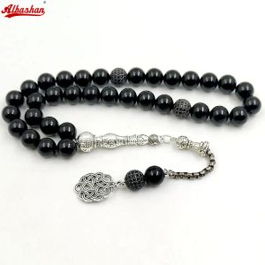 Roupas Tasbih Black Nature Black Agates com Biço do Rosário de Zircão Muçulmana Pulseira Eid Gift Misbaha Islâmico Acessório 2023 Jóias Turcas