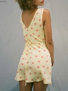 Urban Sexy Dresses Women S Summer Tank Mini Dress Floral Print V-Neck ärmlös Backless Tie-up Slim Beach Dressl2404