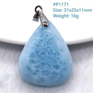 Pendants Natural Blue Larimar Stone Pendant Women Lady Man Gift Beauty Crystal Beads Silver Dominica Water Pattern Gemstone Jewelry AAAAA