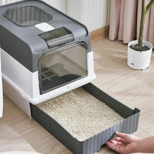 Boxes Pet Litter Box Kitten Anti Splash Toilet Fully Enclosed Spill proof Deodorant Cat Toilet Plastic Sandbox Cat Bedpan Sanitary Tra