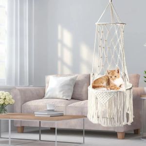 Mats Cat Nest Hanging Basket Bed Pet Netted Cat Swing Creative Hand Bohemian Woven Hanging Hammock Balcony Comfortable Sleeping Nest