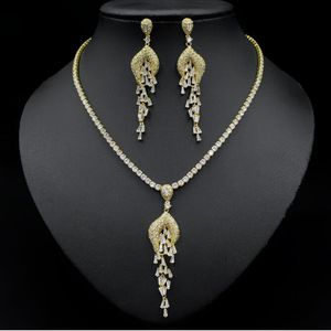 Högkvalitativ silverguld zirkon Phoenix -halsband och örhängen bröllopstillbehör smycken för festkvällsbrudtärna