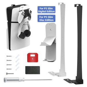 Stoi na PS5 Slim Host Wall Zestaw do montażu z kontrolerem zestawem słuchawkowym Stojak do przechowywania przestrzeni dla PS5 Disc Version Edition