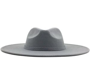 Breite Krempelnhüte Fedora Hut für Frauen Feste Farbe Wolle Filz Herbst Herbst Winter Panama Gamble Grey Jazz Cap3148155