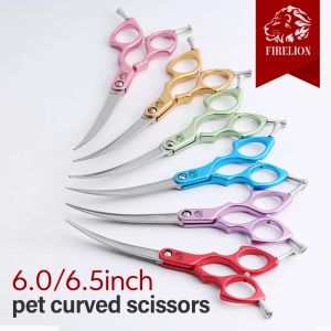 Nożyczki Firelion Profesjonalny 440C 6.0/6,5 cala Kolorowe nożyczki pielęgnacyjne dla psów Pet Pet Curved Nożyce do tnących psów Włosy