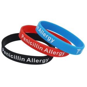 Braccialetti 1pc Vendita calda braccialetti Allerta medica Penicillina Allergia silicone da braccio da braccio da braccio bracciale per adulti 3 colori Sh093