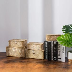 バスケットWhism Handmade Storage Baskets Seagrass Straw Storage Boxes Laundry Basket