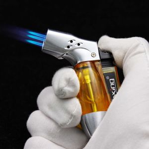 Cigar Triple Torch Lighter Windsecture Stright Flame Butane Refillable Jet Lighters BRÄNGD Synlig