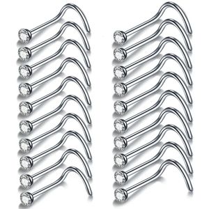 100pcslot 18g 20g Nasenlöcher Piercings CZ Kristall Piercing Nase Bolder Edelstahl Sternen Nasenringe Nariz Piercing Body Schmuck 240423