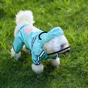 Capa de chuva cão rosto capa de chuva com chapéus pet roupos refletidos na prova de chuva capuz casaco de capa de chuva para pequenos cães médios fantasia