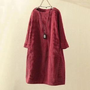 Casual Dresses Spring Autumn O Neck A-Line Dress Women Large Size Bust 135cm 2XL 3XL 4XL 5XL 6XL Loose 3/4 Sleeve 10 Colors