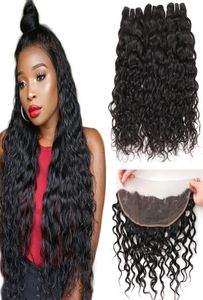 8a Cabelo humano virgem brasileiro 3Bundles com 13x4 Ear a orelha Lace Water Water Wave Deep Loose Wave Logo