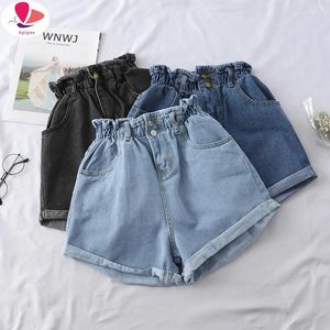 Jeans femininos todos combinam com faixas casuais shorts jeans crimpando a cintura alta feminino feminino chic ladies inferior #06