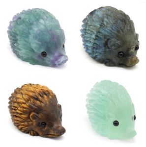 Decorative Figurines Natural Crystal Cute Animal Carved Hedgehog Statue Rose Quartz Tiger Eye Stone Crafts Reiki Home Decoration Sculpture