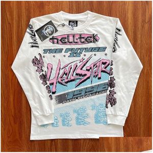 남성 플러스 사이즈 후드 땀 셔츠 유럽과 미국 트렌드 Hellstar Studios Brain Racer Letter Long Sleeve 티셔츠 남자 라운드 목 Dhger