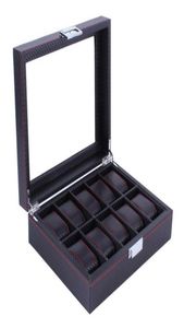 10 rutnät kolfiber mönster titta på låda titta på hållare arrangör lagring fodral smycken display rec svart färg showcase gåvor t8121199