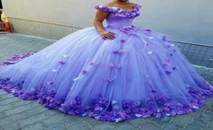 オフショルダーQuinceanera Dresses Flowers Puffy Ball Gown Orange Tulle Court Train Sweet 16 Birthday Party Girls Bridal Gowns3133795