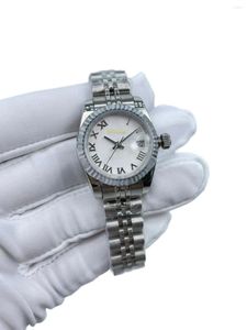 Armbandsur eleganta kvinnors 26mm diamantspäckade klocka med mekanisk rörelsekalenderfönster