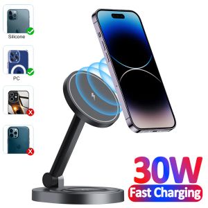 Laddare 30W 2 I 1 Magnetisk trådlös laddningsstativ för iPhone 14 13 12 Pro Max Apple Watch AirPods Foldbar Fast Charging Dock Station