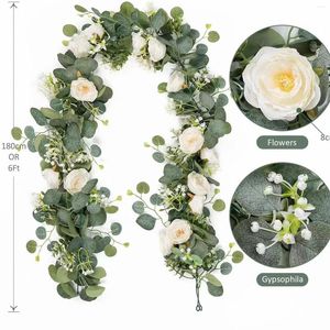 Decorative Flowers Artificial Green Leaf Vines Fake Eucalyptus Leaves Backdrop Hanging Plants For Fireplace Door Wedding Party Holiday Wall