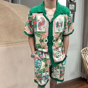 Sommer Digital Print Mens Shirts Anzug Hawaii Printing Men Set Casual Tracksuits Modemarke Lose Shorts 240417