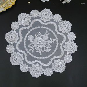 Tischtuch Luxus runde Mesh Rose Blume Stickerei Cover Hochzeit Tischdecke Küche Weihnachtsdekoration und Accessoires