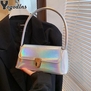 Evening Bags Shiny Women's Fashion Underarm Shoulder Bag Laser PU Leather Suitable Small Clutch Handbag For Ladies Designer Top Handle