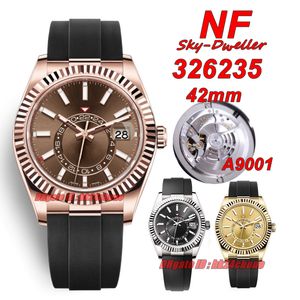 NF Luxury Watches N Super 42mm Rose Gold 326235 A9001 Automatisk herrklocka Sapphire Brown Dial Rubber Strap Gents armbandsur