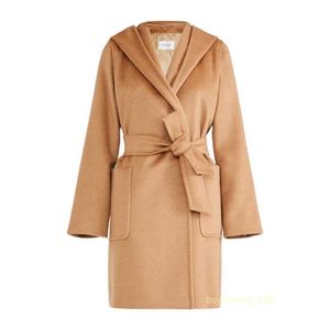Women's Coat Cashmere Coat Luxury Coat MAX Maras Womens Classic Hooded Long Sleeved Lace Up Chain Sleepwear Coat