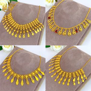 Halsband Xuhuang African Crystal Pendant Tassel Necklace For Woman Etiopian Bride Wedding Gold Color Jewelry Party Dubai Gift 24k