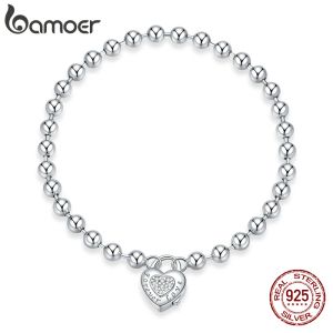 Bracelets BAMEOR Silver Bead Chain Bracelet 925 Sterling Silver Simple Love Chain Women Fashion Basic Bracelets SCB203