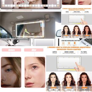 NEUE NEUE Ladegerätauto Sonnenvisor Eitelkeit Kosmetische wiederaufladbare Make-up-Spiegel mit 3 Lichtmodi 60 LEDs Dimmbares Clip-on Heck Wireless