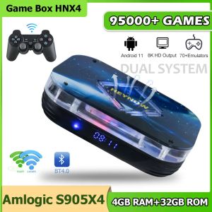 Konsollar Hnx4 Arcade Oyun Kutusu Amlogic S905x4 ile 95000+ RTERO Oyunları 70+ PSP/N64/N64/8K HD Android 11 TV Kutusu Çift Wifi