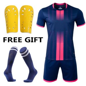 Soccer Children Football Jerseys set girls Soccer Clothes Men boys Futbol Training Uniforms set free Soccer Shin Guards Pads with socks