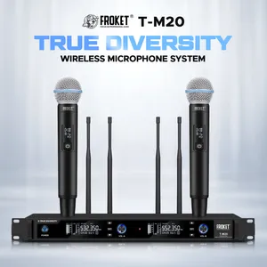 Microfones Froket Wireless Handheld Microphone System T-M20 4 Antennas UHF True Diversity Dual Channel Mics Set Dynamic Mic for Singing