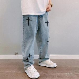 Men's Jeans Prints Men 2024 Streetwear Baggy Wide Leg Korean Fashion Drapes Straight Casual Loose Denim Cargo Pants