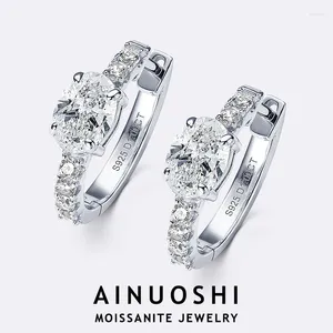 Серьги обруча ainuoshi 5x7mm Oval Cut Moissanite 925 Сертифицированная серебряная серьга для женщин -девочек нежные свадебные украшения подарки