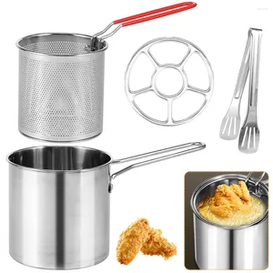 Dounders de utensílios de cozinha fritas de frigideira profunda aço inoxidável com cesta de filtro para a sala de jantar da cozinha acampamento de piquenique com comida de frango frito