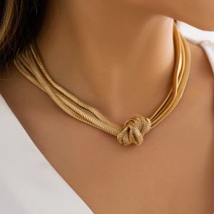 Necklaces Lacteo Punk Multilayer Flat Snake Chain Choker Necklace for Women Jewelry Accessories Metal Neck Clavicle Chain Gift Party New