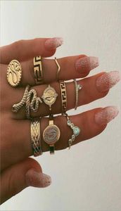 10-piece women rings wedding ring set womens rings jewelry punk ring natural stone statue Buddha bohemian 's ring anillos2528485