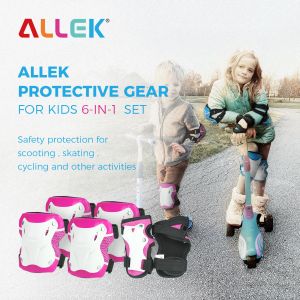 Almofadas Allek proteger Grear para Kid 6in1 Set Jeew Low Guards Pads Pads de Bicicleta Scooter Scooter Scooter Skate Roller Guard