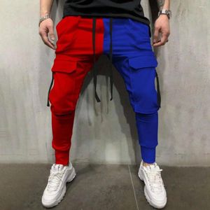 Men's Pants Men Cargo With Drawstring Waist Multi Pockets Contrast Color Soft Breathable Streetwear For Daily