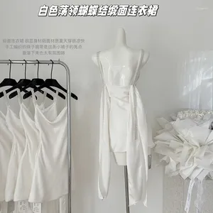 Casual Dresses French Sexy White Suspender Dress Women Summer Swing Collar Spaghetti Strap BodyCon Fashion Party Club Wear