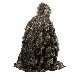 Uppsättningar 3D -kamouflage kostymer snikskyttjakt kläder moro camuflagem skjorta ghillie kostym lämnar poncho mantel stealth mantel unifore militar