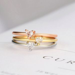 Bands ZHOUYANG Dainty Rings For Women Minimalist Sweet Heart Zircon Gold Color Thin Ring Proposal Party Gift Fashion Jewelry KBR014